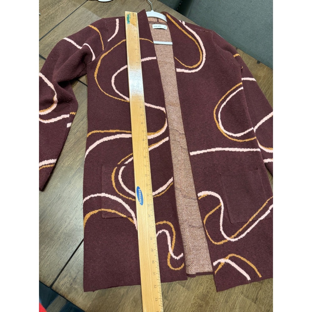 Nine West Womens Burgundy Abstract Swirl Open Front‎ Knit Cardigan Sweater XS - Picture 3 of 6